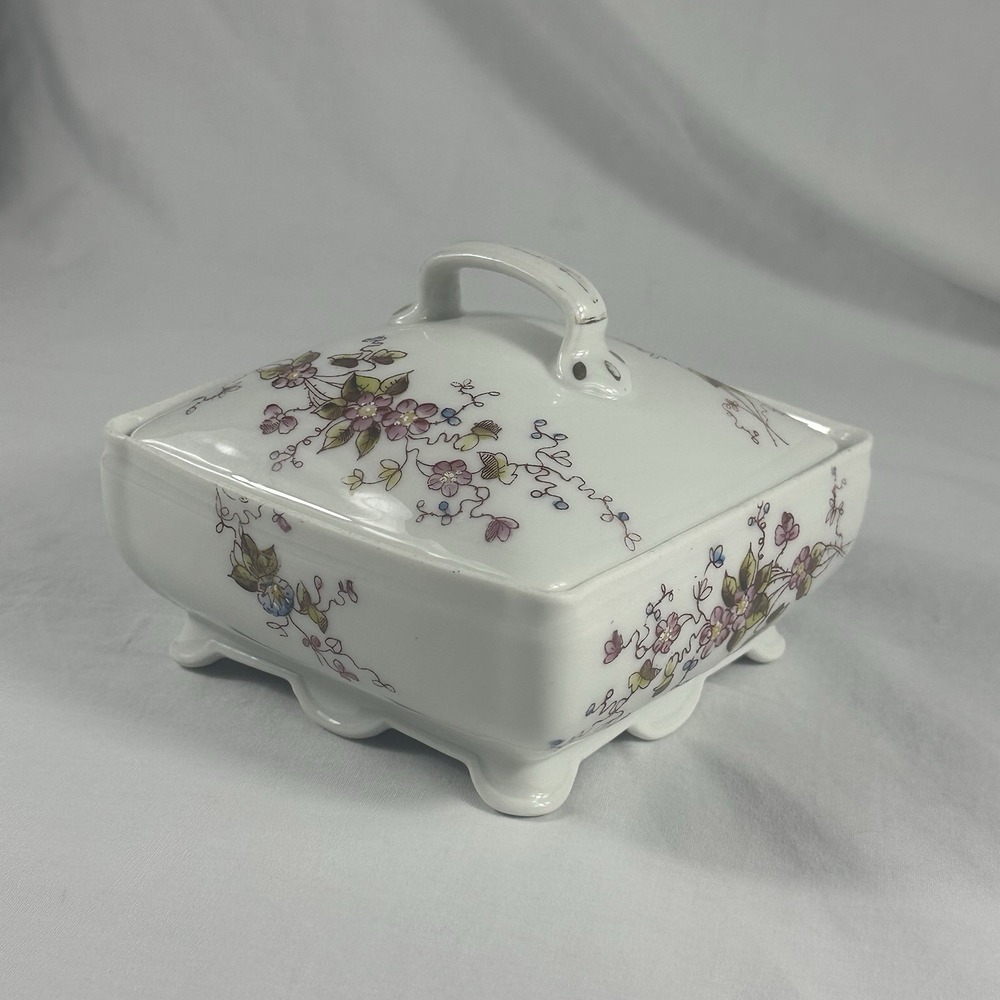 Limoges France Porcelain Trinket Box Floral Square Lidded Dresser Jar 5.25" - Picture 2 of 16